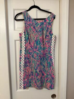 Lilly Pulitzer Mila Shift Dress Coco Breeze Palms Leaves Cotton Lace